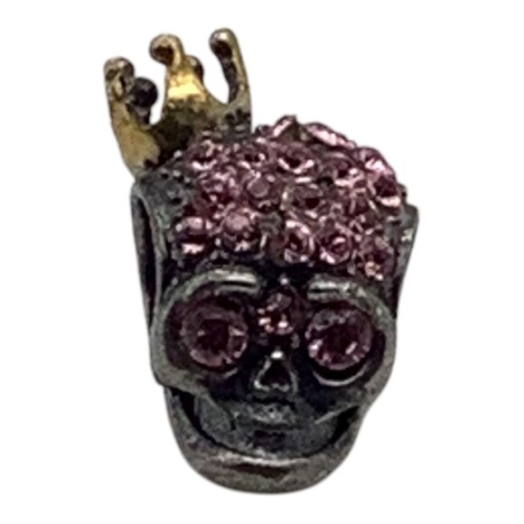 Everbling 925 Sterling Silver Skull Charm Pink Rhinestones & Crown For Bracelets - Picture 1 of 7